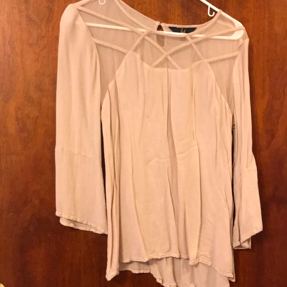 Blush sheer collar blouse with bell sleeve